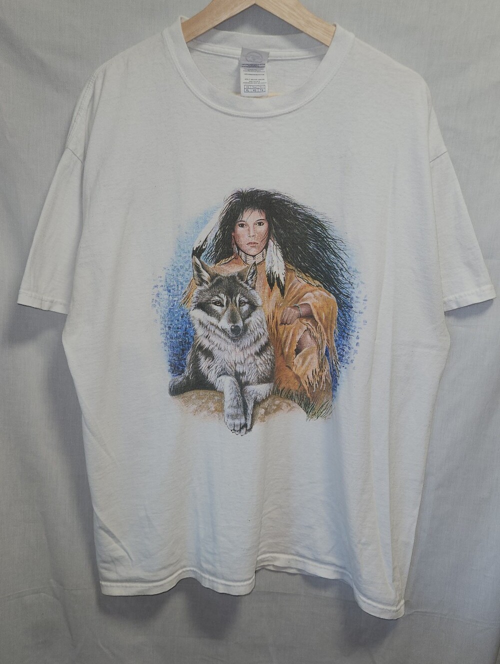 White Vintage T-Shirt with Native Lady Artwork Delta Pro Weight - sz XL